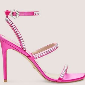 Stuart Weitzman Womens Gemcut 100mm Strappy Sandals - Flamingo Size 7